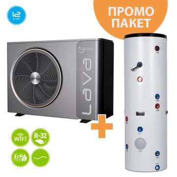 Промо пакет: Термопомпа въздух-вода, моноблок Crystal LAVA 12 kW + Бойлер от неръждаема стомана с вграден буферен съд Crystal Azurite 150/50