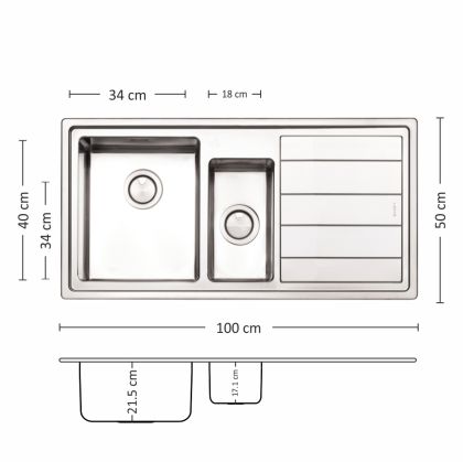 Иноксова мивка Leks MEGA 100.2 R/L TI