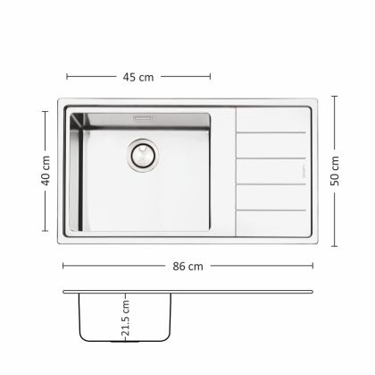 Иноксова мивка Leks MEGA BB 86.1 R/L TI