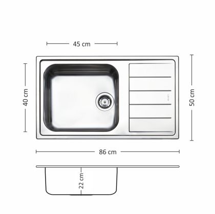 Иноксова мивка Leks VENICE BB 86.1 TI 22 см
