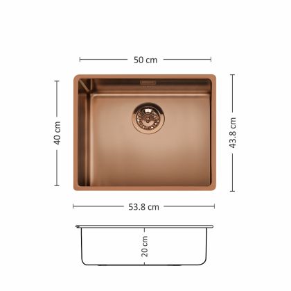 Иноксова мивка с монтаж под плот Leks FERRARA PLUS 500 U CU