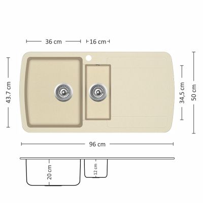 Композитна мивка Leks SERENA 96.2 R/L SI