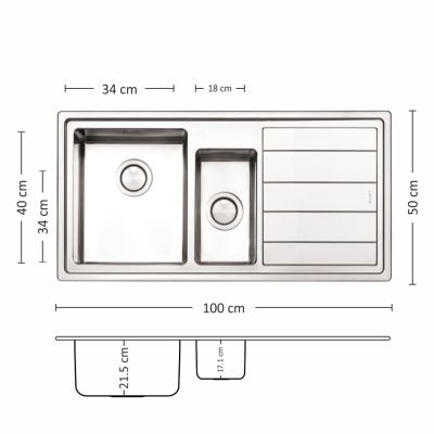 Иноксова мивка Leks MEGA 100.2 R/L TI