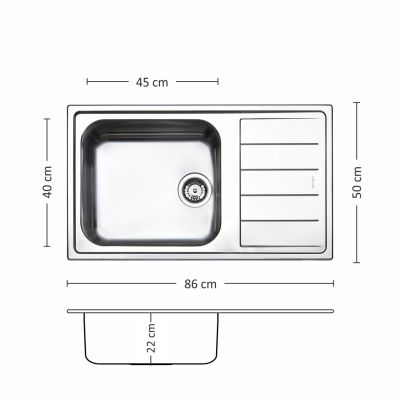Иноксова мивка Leks VENICE BB 86.1 TI 22 см